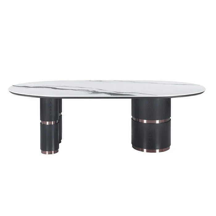 Tokishi 1+8-Seater Sintered Stone Top Dining Set - White/Brown - With 2-Year Warranty