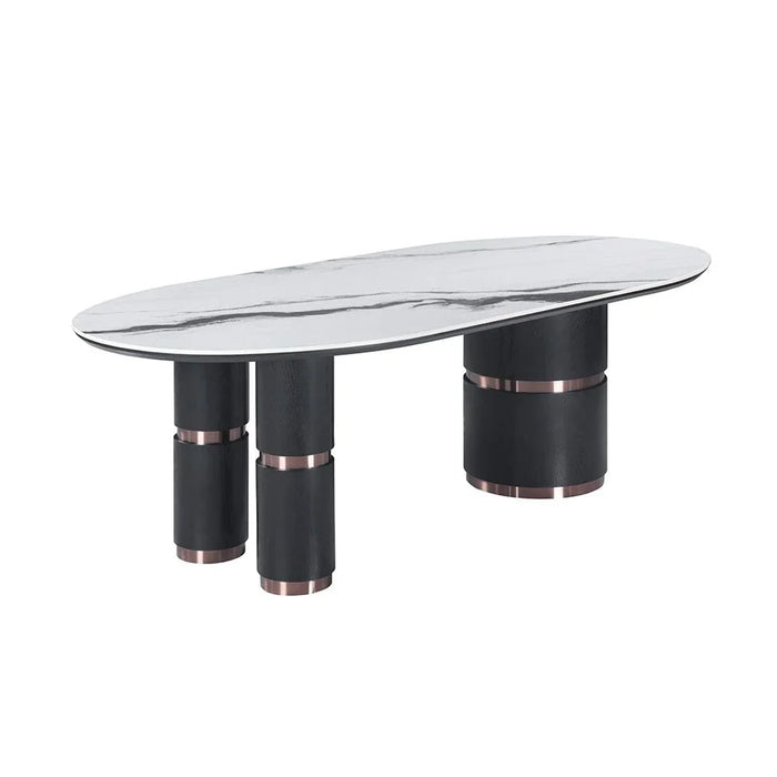 Tokishi 1+8-Seater Sintered Stone Top Dining Set - White/Brown - With 2-Year Warranty