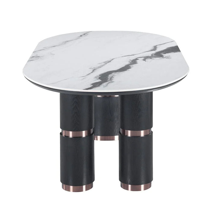 Tokishi 1+8-Seater Sintered Stone Top Dining Set - White/Brown - With 2-Year Warranty