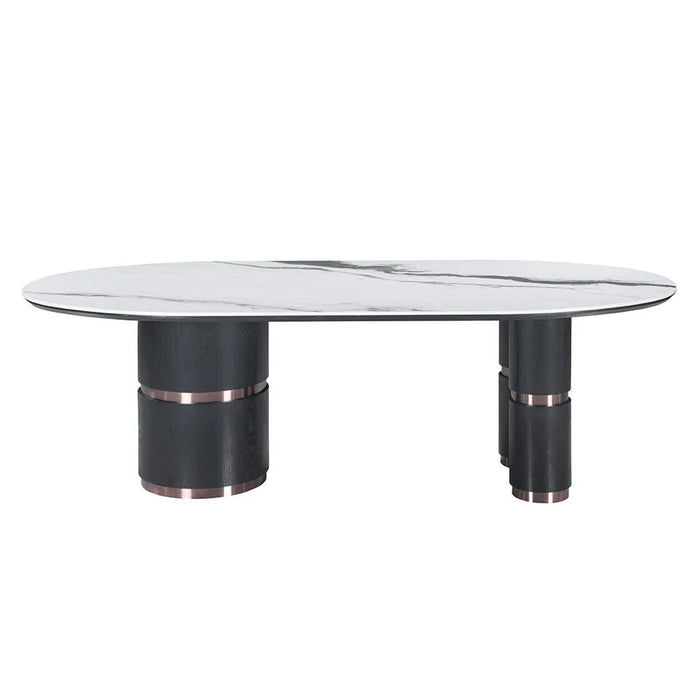 Tokishi 1+8-Seater Sintered Stone Top Dining Set - White/Brown - With 2-Year Warranty