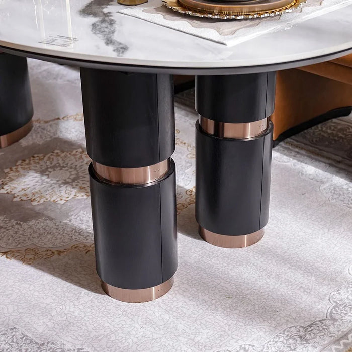 Tokishi 1+8-Seater Sintered Stone Top Dining Set - White/Brown - With 2-Year Warranty