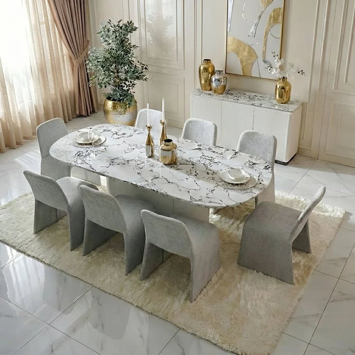 Akira 1+8-Seater Stone Top Dining Set - White/Grey - With 2-Year Warranty
