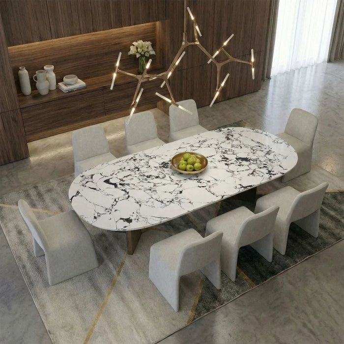 Akira 1+8-Seater Stone Top Dining Set - White/Grey - With 2-Year Warranty