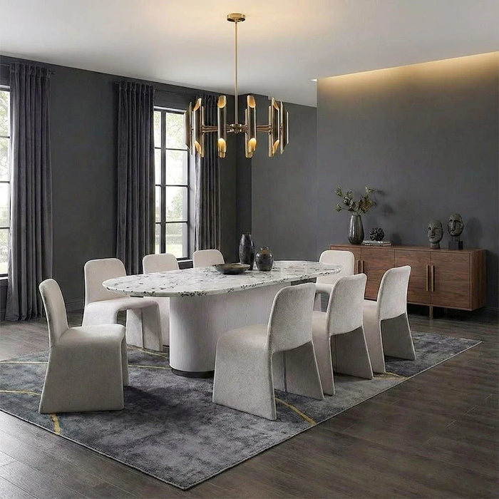 Akira 1+8-Seater Stone Top Dining Set - White/Grey - With 2-Year Warranty