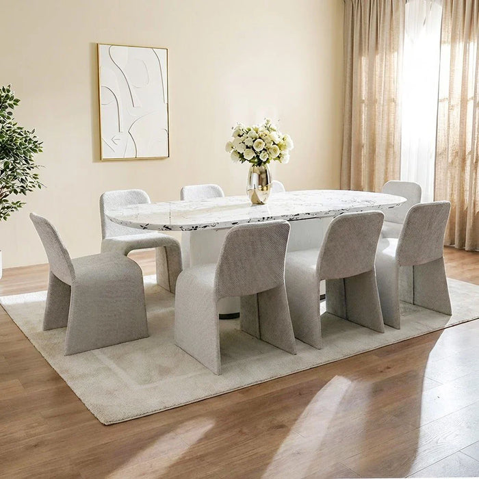 Akira 1+8-Seater Stone Top Dining Set - White/Grey - With 2-Year Warranty