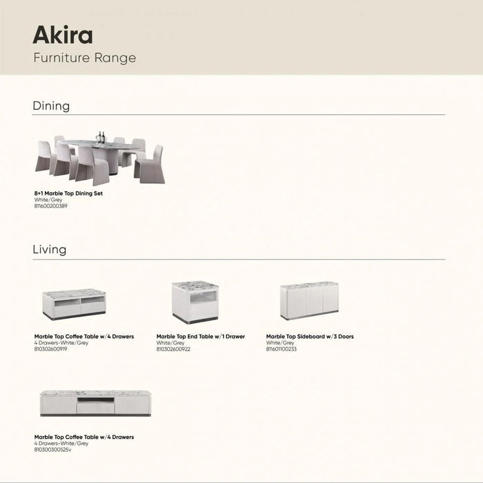 Akira 1+8-Seater Stone Top Dining Set - White/Grey - With 2-Year Warranty