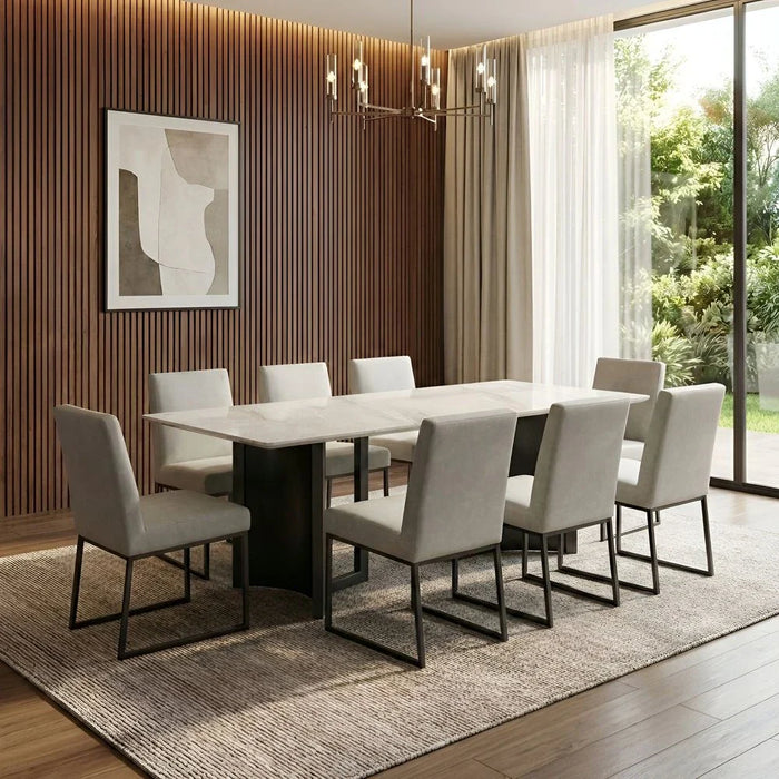 Stanford 1+8-Seater Sintered Stone Top Dining Set - Grey/Dark Walnut - With 2-Year Warranty