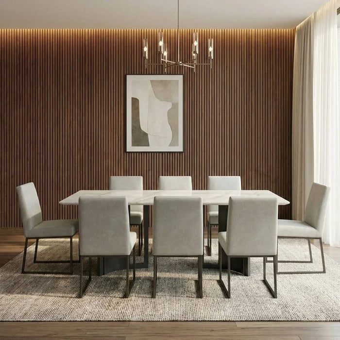 Stanford 1+8-Seater Sintered Stone Top Dining Set - Grey/Dark Walnut - With 2-Year Warranty