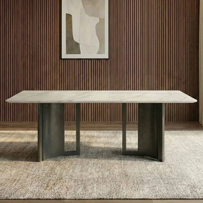 Stanford 1+8-Seater Sintered Stone Top Dining Set - Grey/Dark Walnut - With 2-Year Warranty