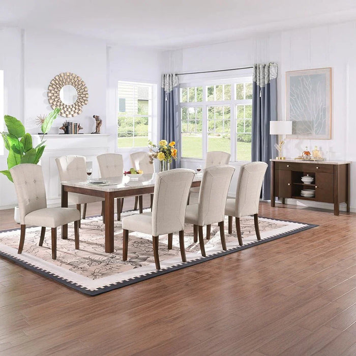 Brody 8-Seater Marble Top Dining Table - Beige/Walnut - With 2-Year Warranty