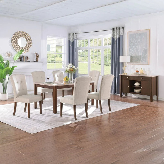 Brody 6-Seater Marble Top Dining Table - Beige/Walnut - With 2-Year Warranty