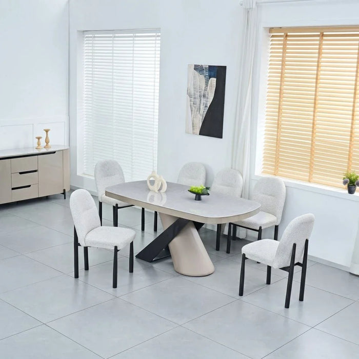 Meshville 6-Seater Glass Top Dining Table - Grey - With 2-Year Warranty