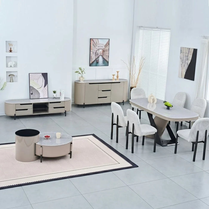 Meshville 6-Seater Glass Top Dining Table - Grey - With 2-Year Warranty