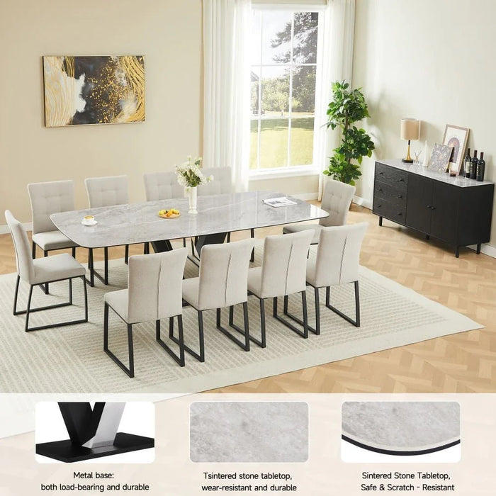 Midland 8 Seater Stone Top Dining Table-High Gloss Grey/Black