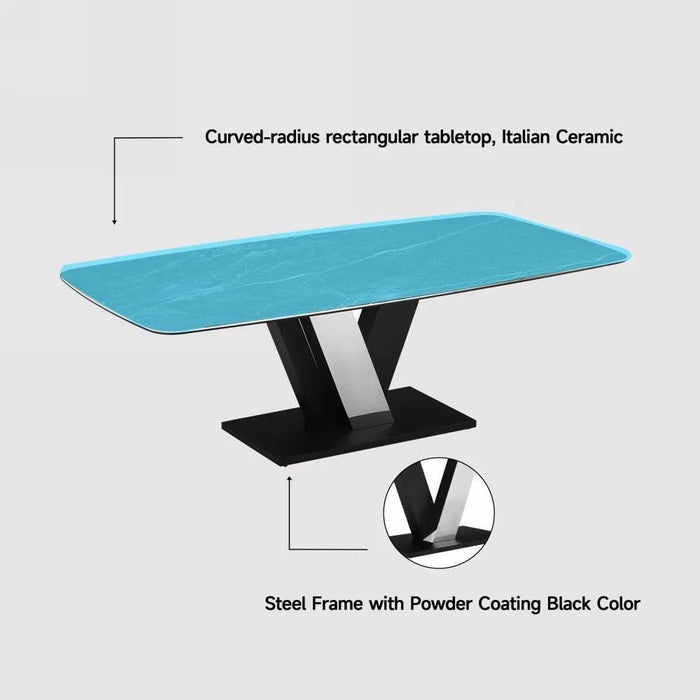 Midland 8 Seater Stone Top Dining Table-High Gloss Grey/Black