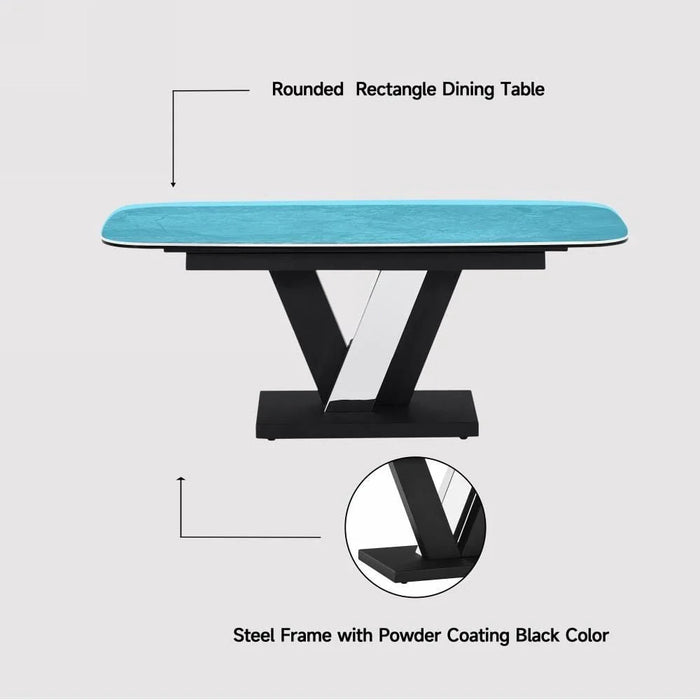 Midland 8 Seater Stone Top Dining Table-High Gloss Grey/Black