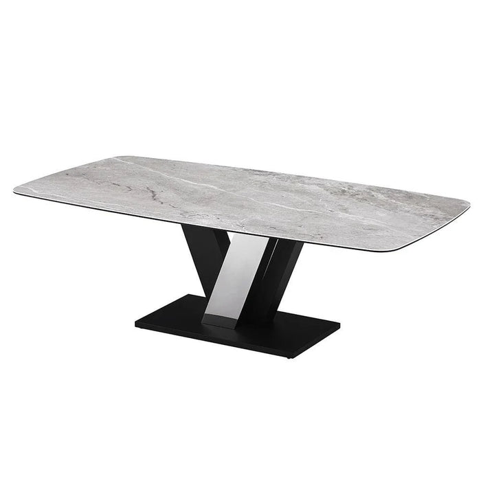 Midland 8 Seater Stone Top Dining Table-High Gloss Grey/Black
