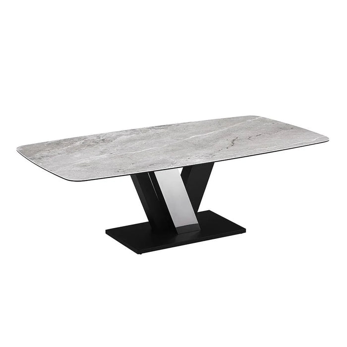 Midland 8 Seater Stone Top Dining Table-High Gloss Grey/Black