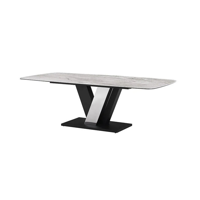 Midland 8 Seater Stone Top Dining Table-High Gloss Grey/Black