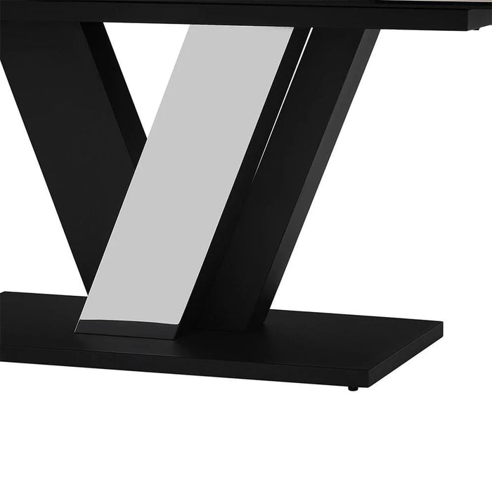 Midland 8 Seater Stone Top Dining Table-High Gloss Grey/Black