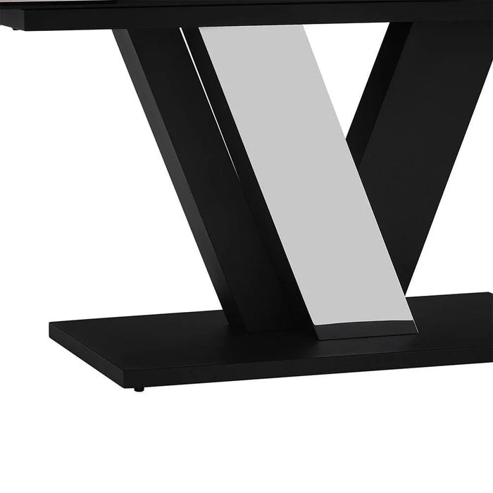 Midland 8 Seater Stone Top Dining Table-High Gloss Grey/Black