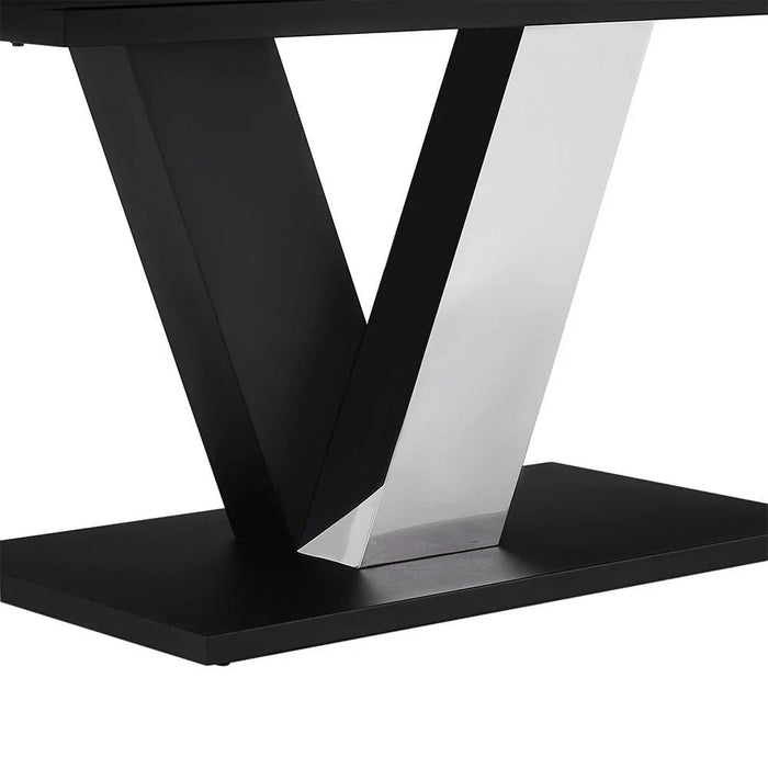 Midland 8 Seater Stone Top Dining Table-High Gloss Grey/Black