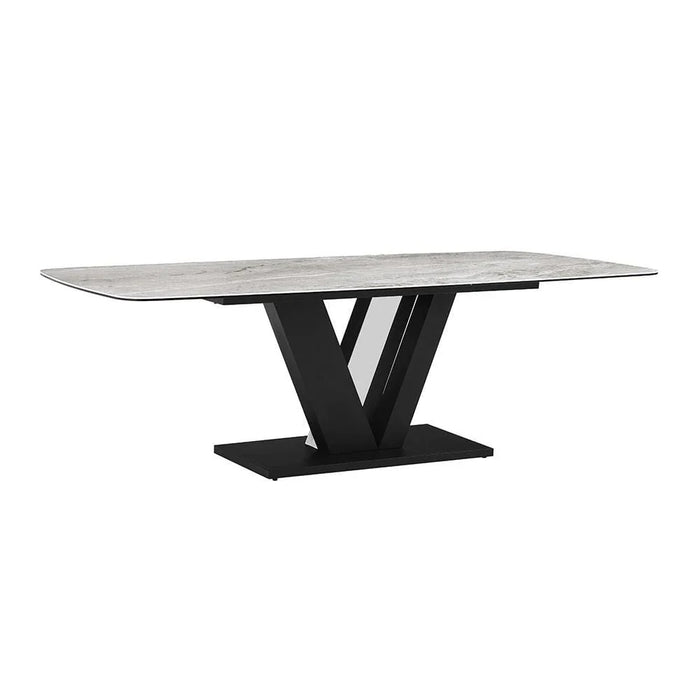 Midland 8 Seater Stone Top Dining Table-High Gloss Grey/Black