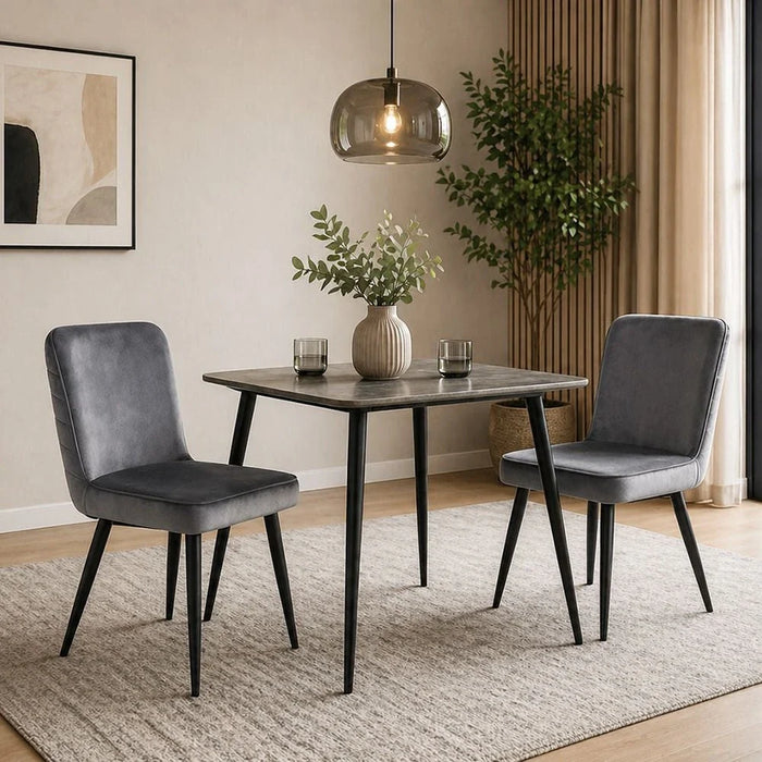 Santiago Fabric Dining Chair Set Of 2- D. Grey/Black