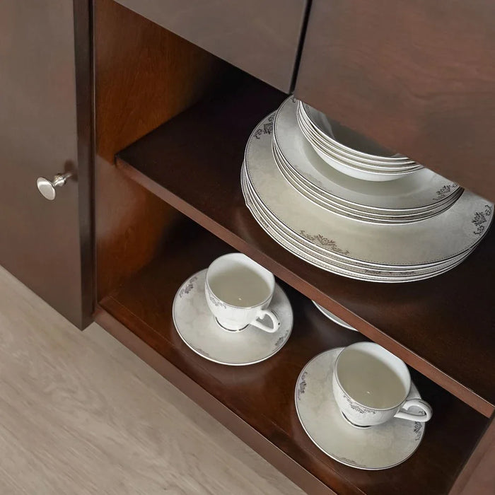 Brody Marble Dining Server -White/Dark Walnut