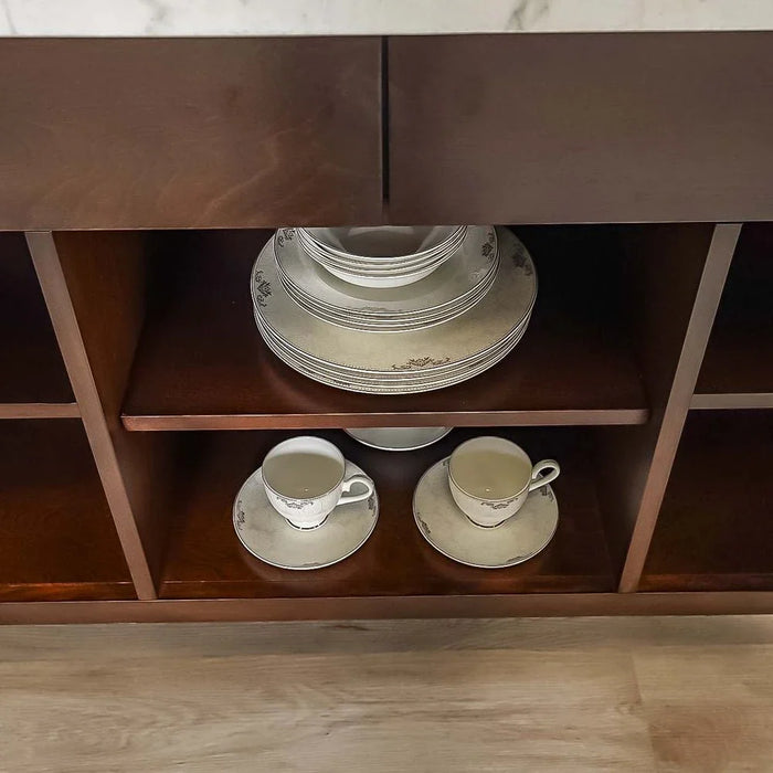 Brody Marble Dining Server -White/Dark Walnut