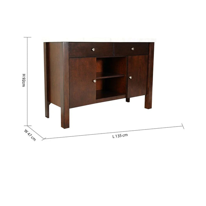 Brody Marble Dining Server -White/Dark Walnut