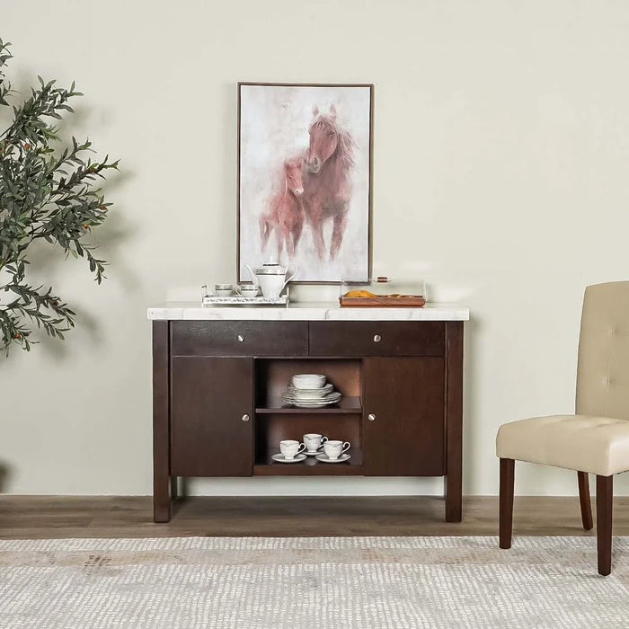 Brody Marble Dining Server -White/Dark Walnut