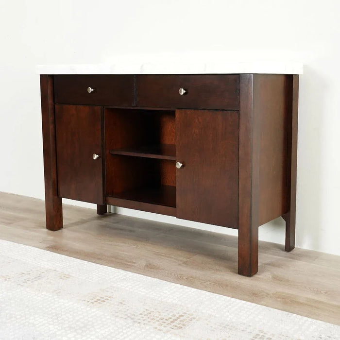 Brody Marble Dining Server -White/Dark Walnut