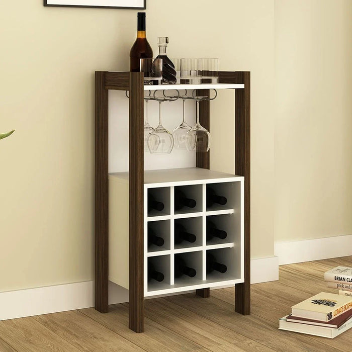 Lean Wine Cabinet-White/Walnut-With 2-Year Warranty