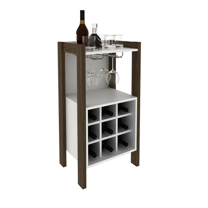 Lean Wine Cabinet-White/Walnut-With 2-Year Warranty