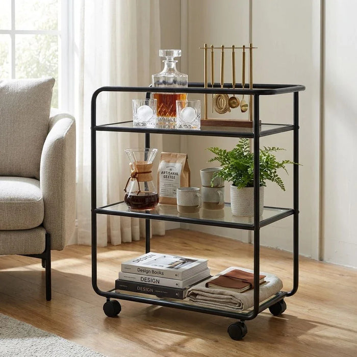 Cosimo 3-Tier Serving Trolley - Black - With 2-Year Warranty