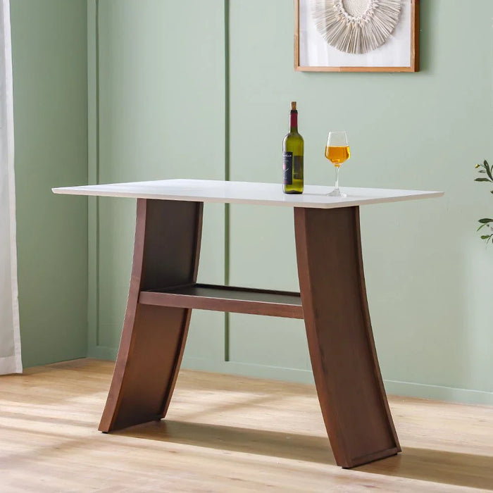 Aurelia Solid Wood Bar Counter-Walnut/Beige-With 2-Year Warranty