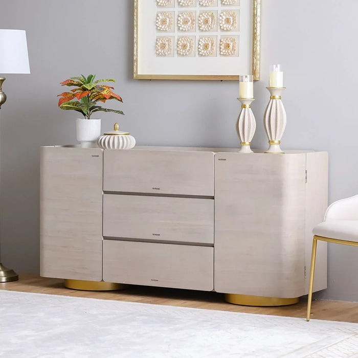 Margaret Buffet Cabinet-Beige/Terrazo/Gold-With 3-Year Warranty