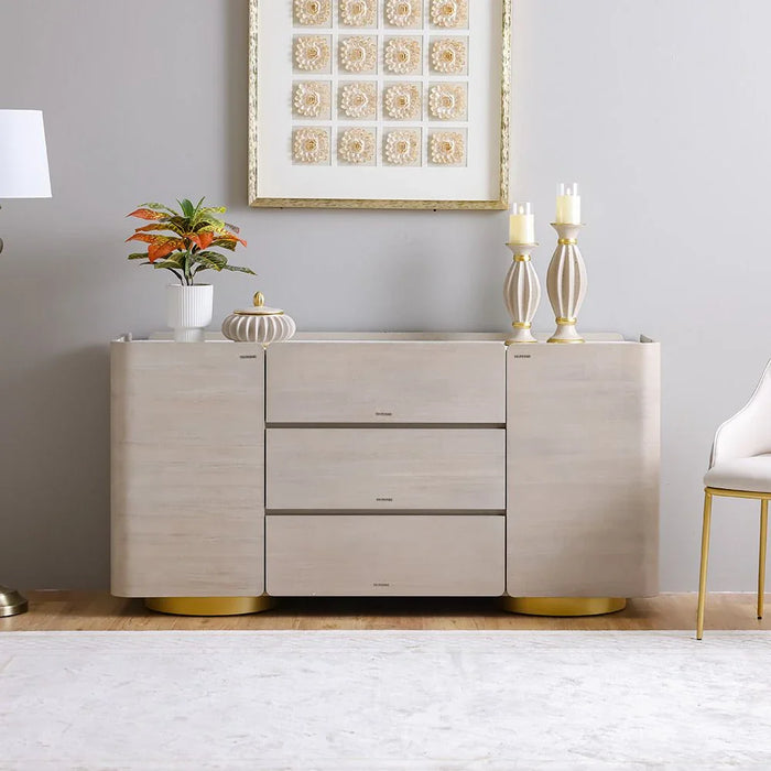 Margaret Buffet Cabinet-Beige/Terrazo/Gold-With 3-Year Warranty