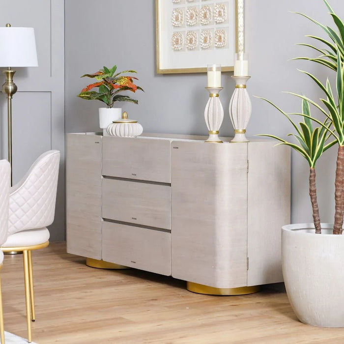 Margaret Buffet Cabinet-Beige/Terrazo/Gold-With 3-Year Warranty