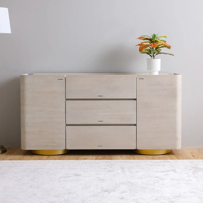 Margaret Buffet Cabinet-Beige/Terrazo/Gold-With 3-Year Warranty