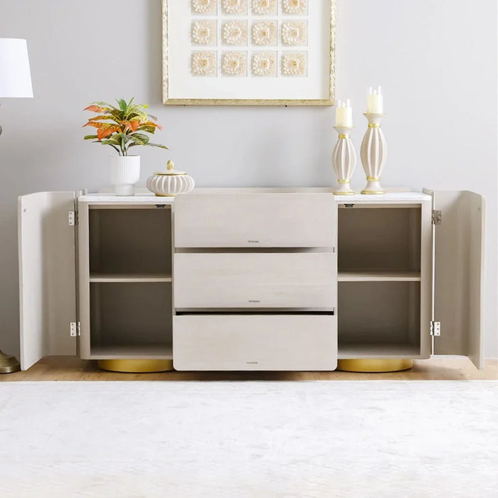 Margaret Buffet Cabinet-Beige/Terrazo/Gold-With 3-Year Warranty