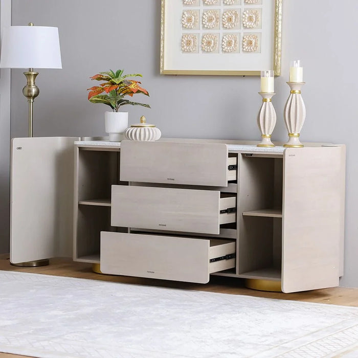 Margaret Buffet Cabinet-Beige/Terrazo/Gold-With 3-Year Warranty