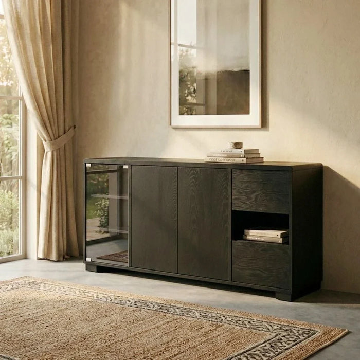Walder Buffet Cabinet With Glass Door-Black