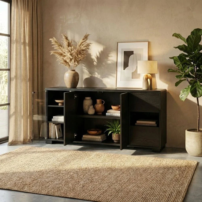 Walder Buffet Cabinet With Glass Door-Black
