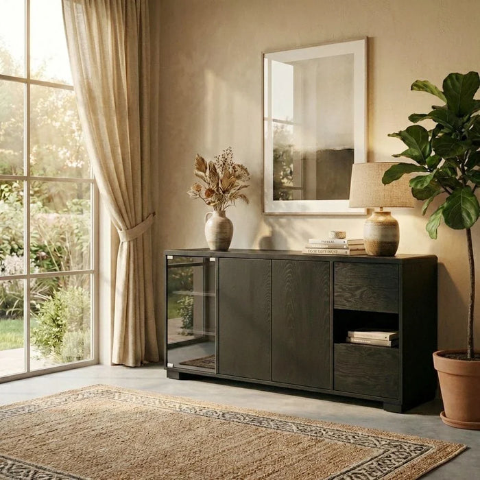 Walder Buffet Cabinet With Glass Door-Black