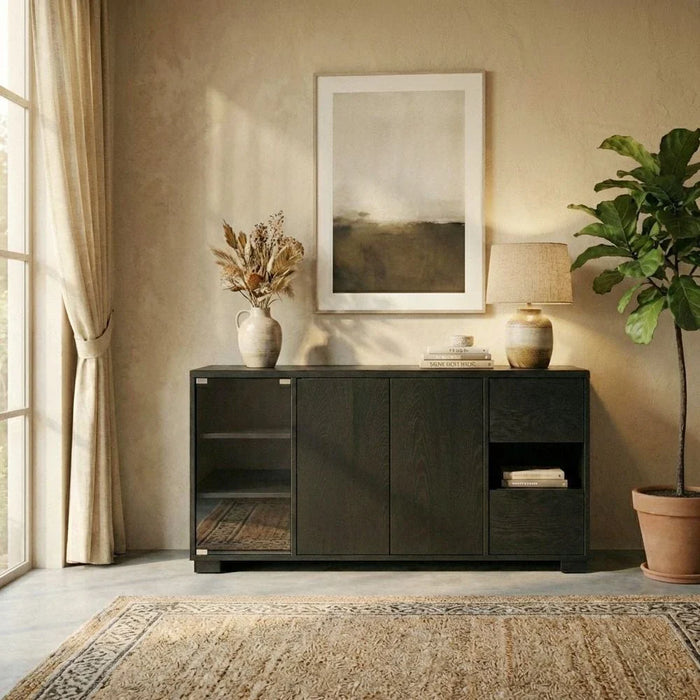 Walder Buffet Cabinet With Glass Door-Black