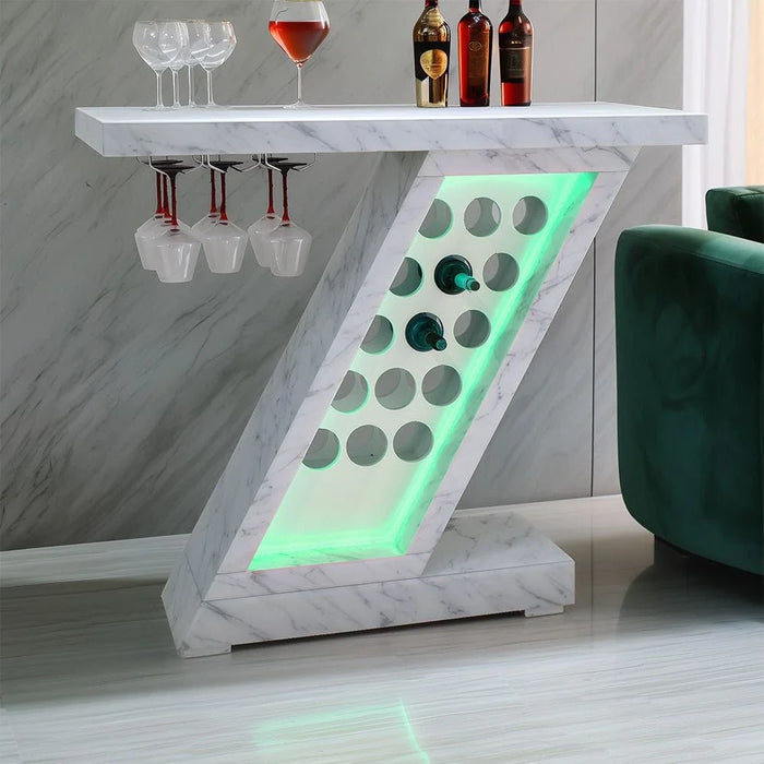 Hayward Bar Counter with Wine Rack + Bottle Holder & LED Lights + Bluetooth Speakers - White - With 2-Year Warranty