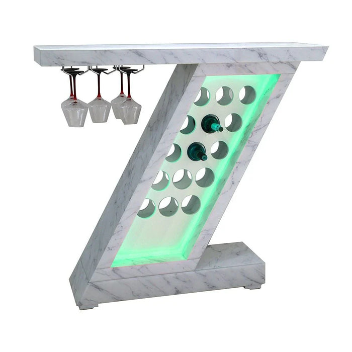 Hayward Bar Counter with Wine Rack + Bottle Holder & LED Lights + Bluetooth Speakers - White - With 2-Year Warranty