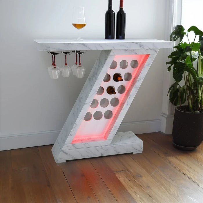 Hayward Bar Counter with Wine Rack + Bottle Holder & LED Lights + Bluetooth Speakers - White - With 2-Year Warranty